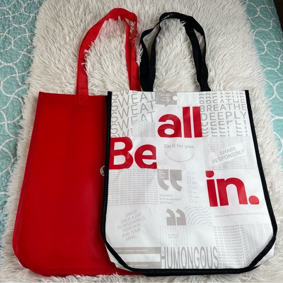 lululemon athletica Handbags - LOT Of 2 Lululemon Large 14x16  Reusable Shopping Bag White - Red